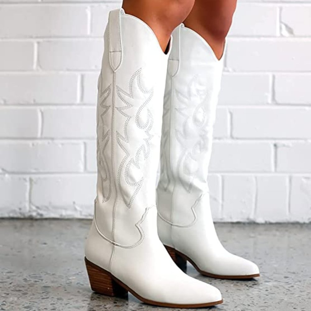 Brand new, trendy white cowboy boots, size 7